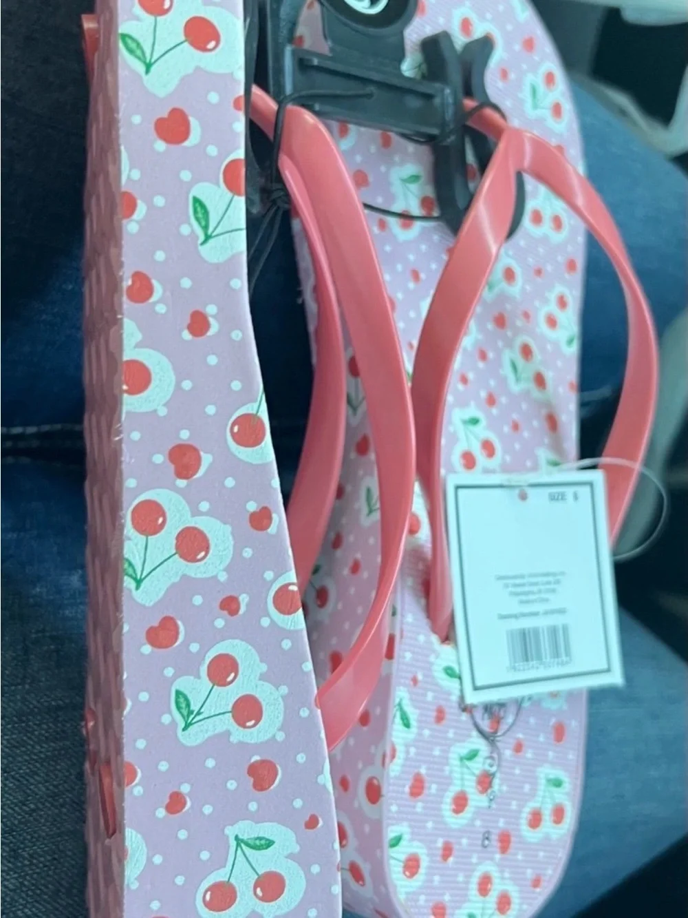 Cherry Print Pink Flip Flops with Coral Straps